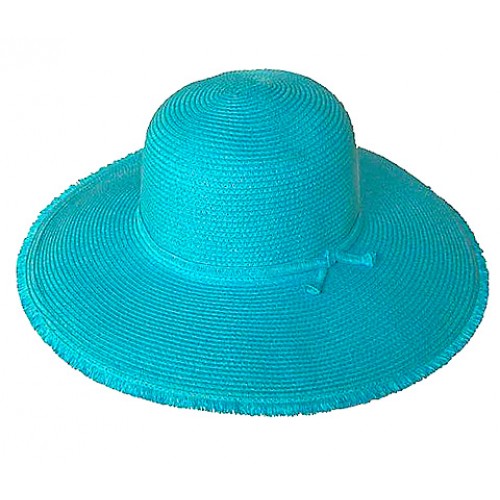 Wide Brim Braded Paper Straw Hat w/ Frill - TQ Blue - HT-ST255BL